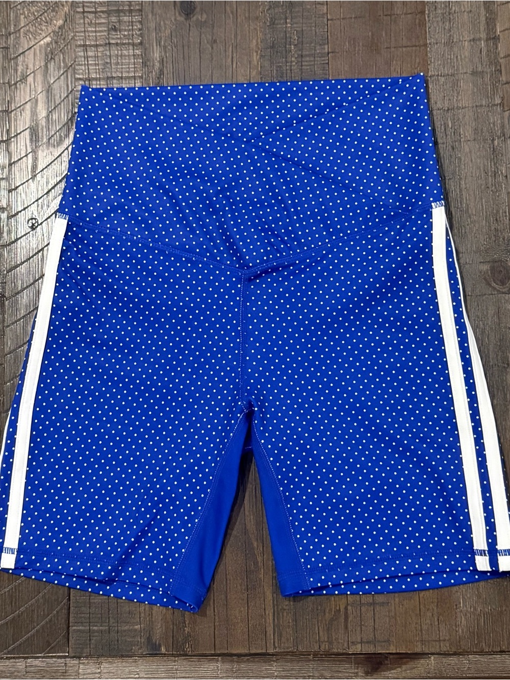 Wilo The Label Biker Shorts Workout Royal Blue and White Polka V-Waist Athletic